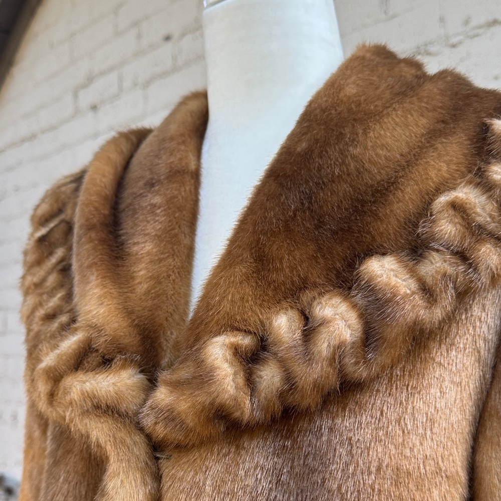VINTAGE Jones New York Faux Fur Mink Coat Ruffle Trim Size S - Picture 6 of 16